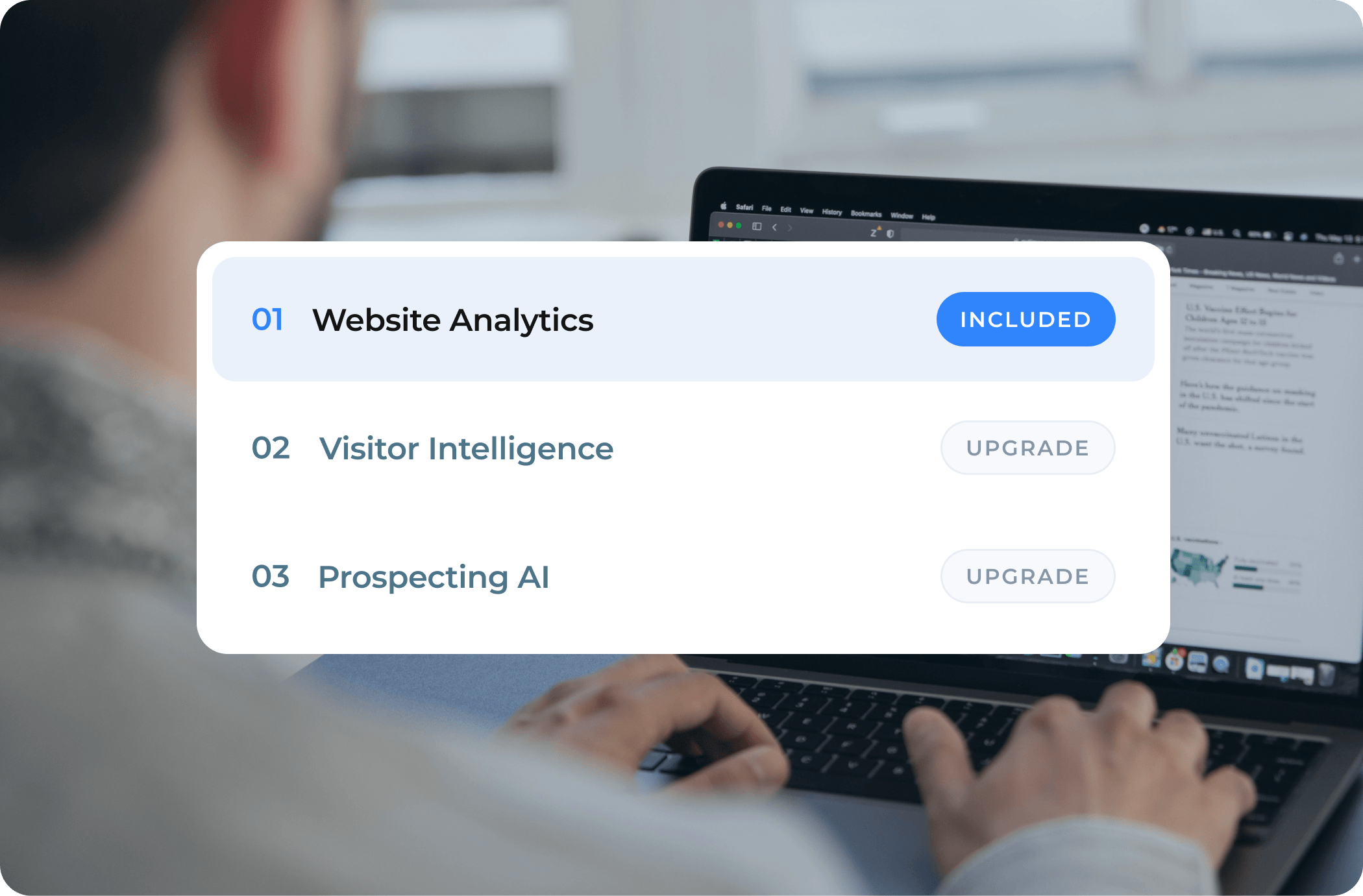 Website Analytics included with Visitor Intelligence and Prospecting AI upgrades